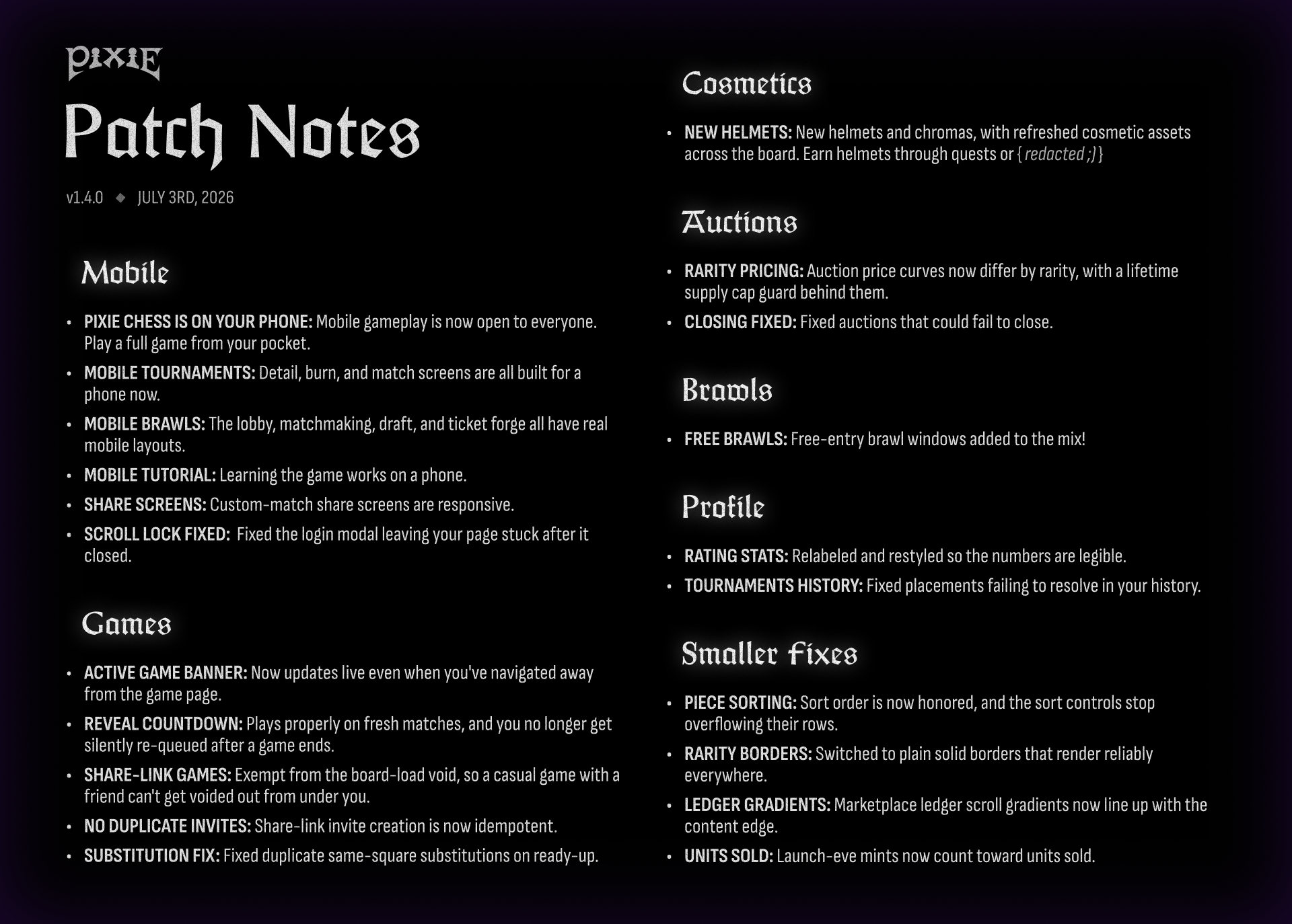 Change Log v1.4.0