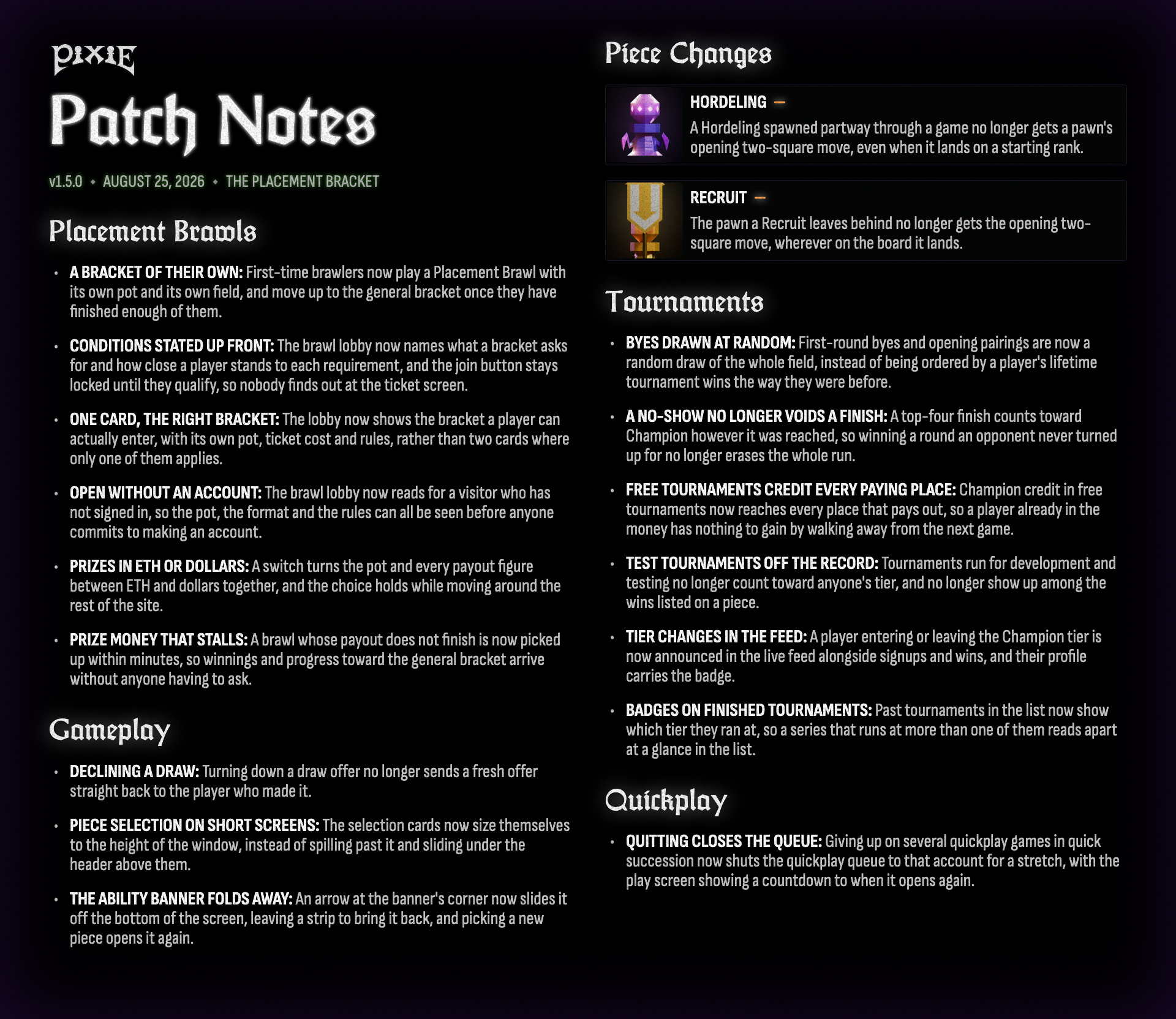 Change Log v1.5.0